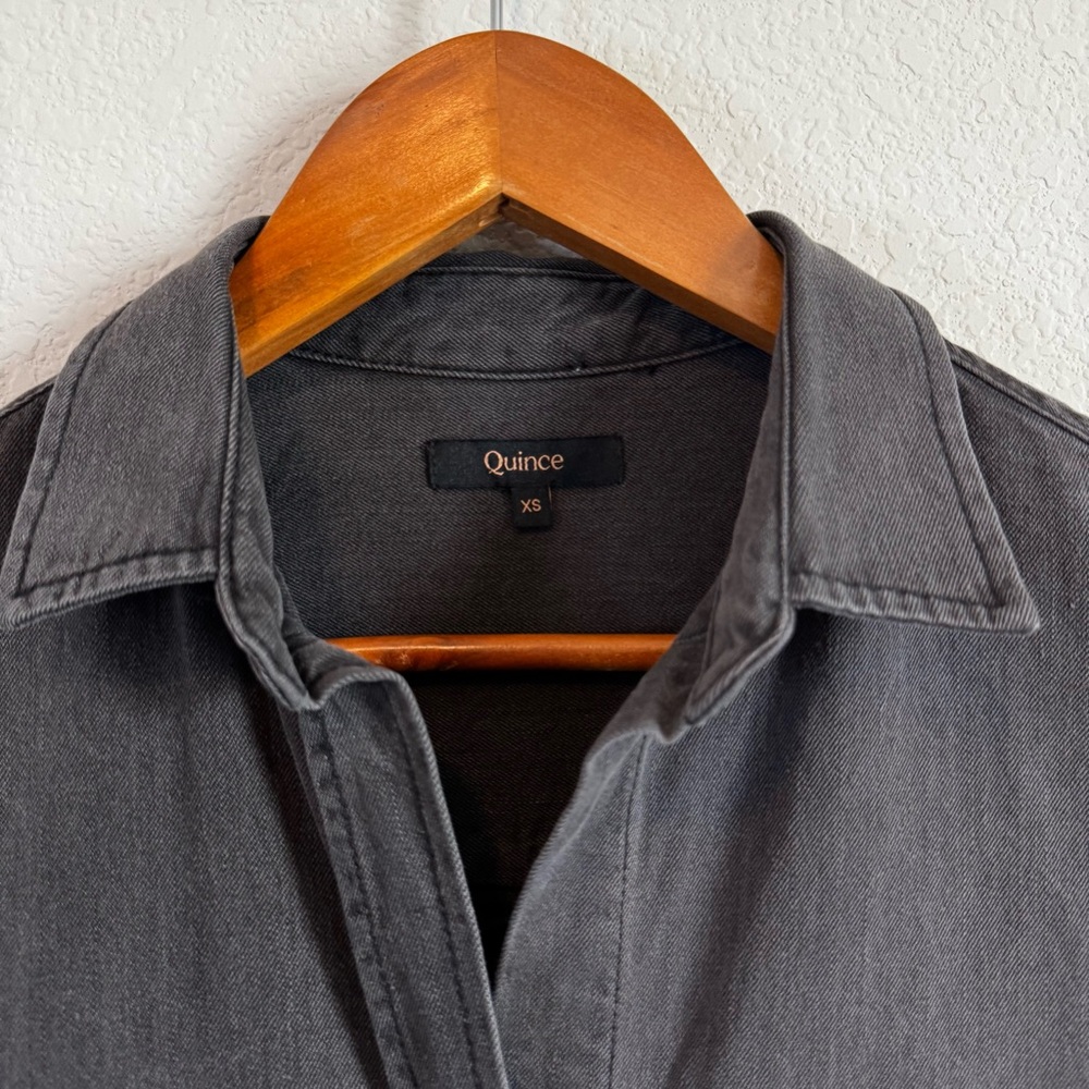 Quince Women's Distressed Denim Black Wash Maxi Shirt Dress Size XS - Picture 5 of 11
